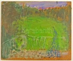 Somlai Vilma (1938-2007): Zöld táj, olaj, farost, hátulján pecséttel jelzett, 25×30 cm