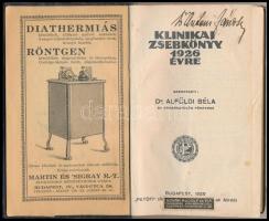 Klinikai zsebkönyv 1926 évre. Szerk.: Dr. Alföldi Béla. Bp., 1926,"Petőfi". Kiadói aranyoz...