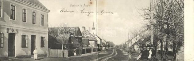 Sunja, utcakép és vendéglő, panorámalap / street view with restaurant. panoramacard