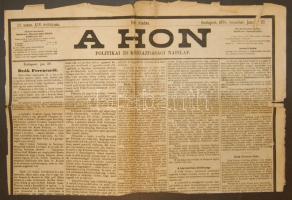 1876 A Hon c. újság január 29. száma benne  Deák Ferenc halálhírével (szakadásokkal)