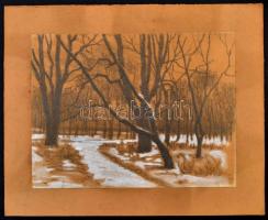 Miklósi jelzéssel: Téli erdő. Vegyes technika, papír, 18×24 cm