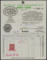 1930 Magyar Fémlemezipar Rt. Aluminiumedény és Bádogárugyár díszes fejléces számla, okmánybélyeggel, 29,5x23 cm