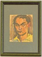 Olvashatatlan jelzéssel: Férfi portré. Akvarell-tus, papír, üvegezett keretben, 11×9 cm