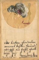 Art Nouveau lady, Embossed Raphael Kirchner style postcard (tear)