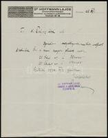 1920 Dr. Hoffmann Lajos értékpapírkereskedő díszes fejléces levél, 28x22 cm