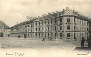 Pozsony, Pressburg, Bratislava; Honvéd laktanya. Bediene dich allein / military barracks