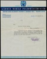 1942 Kármán Mihály Paszományárugyár díszes fejléces levél, 29x23 cm