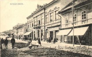 Szászváros, Broos, Orastie; utcakép, Dohány nagy Tőzsde / street view with tobacco shop
