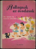 Barabás Éva: Ballagnak az óvodások. Rajzolta: Gábor Éva. Bp.,1960, Minerva. Kiadói félvászon-kötés, kopottas borítóval, laza fűzéssel.