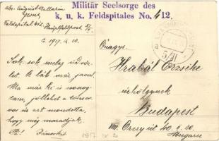 1917 Vormarsch i. d. Bukowina / Bukovinai előrenyomulás során a trén előtt a hidászok készítik a híd...