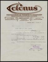 1934 Colonus Kereskedelmi Rt. díszes fejléces levél, 29x23 cm