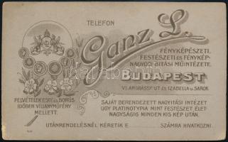 cca 1910 Hölgy portréja, keményhátú fotó Ganz Lipót budapesti műterméből, 10×6 cm