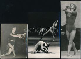 cca 1960 Mozdulatművészek, 3 db fotó, hátuljukon feliratozva, különböző méretben