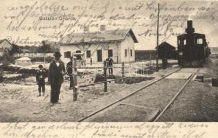 Balatongyörök, vasútállomás gőzmozdonnyal. Mérei Ignác kiadása (EK)