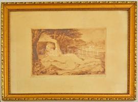 Prihoda István (1891-1965): Fekvő akt (Brocky Károly után). Rézkarc, papír, jelzett, üvegezett keret...