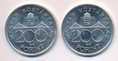 1992. 200Ft Ag "MNB" (2x) T:1- kis patina