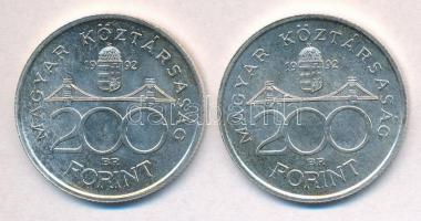 1992. 200Ft Ag "MNB" (2x) T:1- kis patina