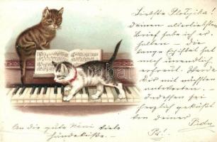 1899 Cats on piano. litho (tear)