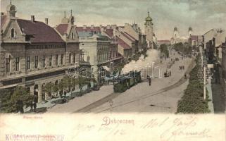Debrecen, Piac utca városi vasúttal, Rogner szálloda, Karancsy Zs. üzlete