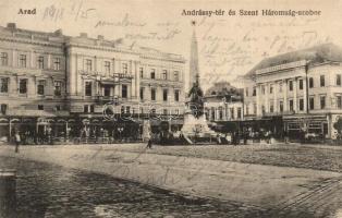 Arad, Andrássy tér, 1848 Múzeum, Fehér Kereszt szálloda, étterem, üzletek, emlékmű, sörcsarnok / square, museum, hotel, shops, restaurant, monument, beer hall