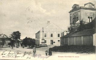 Szepesszombat, Spisská Sobota; Fő utca, Szentháromság szobor / main street, monument