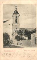 1899 Komárom, Komárno; utcakép református templommal / street view with Calvinist church