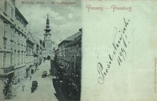 1898 Pozsony, Pressburg, Bratislava; Mihály utca, este / street view, night