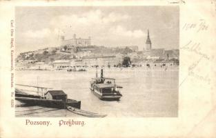 Pozsony, Pressburg, Bratislava; vár, hajóállomás, átkelőhely / castle, ship station