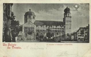 1899 Trento (Südtirol), Il Duomo e fontaine a Poseidon / cathedral, fountain, night