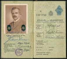 1939 Fényképes magyar útlevél Hartel Ferenc (1882-?) bankigazgató részére, olasz, német, stb. bejegy...
