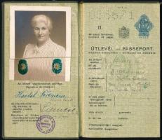 1937 Fényképes magyar útlevél Hartel Ferenc (1882-?) bankigazgató felesége részére, francia, német, ...