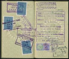 1937 Fényképes magyar útlevél Hartel Ferenc (1882-?) bankigazgató felesége részére, francia, német, ...