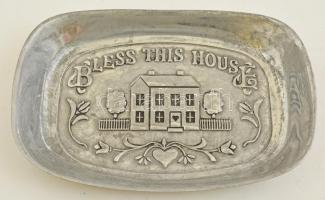 Házi áldásos fém tál, angol felirattal Bless this house, 24×16 cm