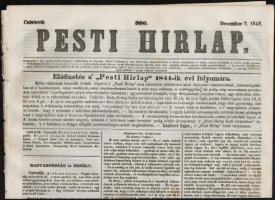 1843 Pesti Hírlap 1843. december 7. 306. szám, 835-842. p. Kiadja Landerer Lajos, Szerkeszti Kossuth Lajos. Korabeli reklámokkal.