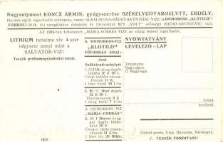Homoródfürdő, Baile Homorod; Nagysolymosi Koncz Ármin gyógyszerész reklámlapja térképpel / pharmacis...