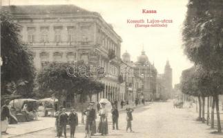 Kassa, Kosice; Kossuth Lajos utca, Európa szálloda, piaci árusok / street view, hotel, market vendors