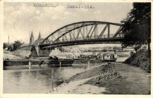 Komárom, Komárno; Dunai híd, uszály / bridge, barge