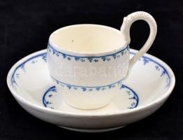 Jelzett (AN) antik mokkás csésze és alj, kézzel festett porcelánfajansz, kopott