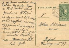 1944 A tabi zsidó templom udvarán felállított gettóból feladott levelezőlap / Letter from the ghetto of the Hungarian synagogue of Tab. Judaica