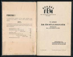 1941 Borbás Gézáné Vas- és Műszaki Kereskedelmi Vállalat Ár- és Súlyjegyzék, fotóval, 19,5x12,5 cm