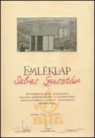 1981 Emléklap Sebes Gusztáv (1906-1986) labdarúgó, edző, az Aranycsapat szövetségi kapitányának nyugdíjba helyezése alkalmából, 29X20CM