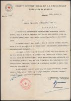 1945 a Nemzetközi Vöröskereszt magyarországi delegátusának gépelt levele a Hermes Nemzetközi Szállítmányozási Rt. részére beszerzési ügyben, fejléces papíron, a delegátus aláírásával