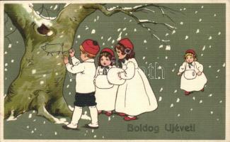 Boldog Újévet! / New Year greeting art postcard, children. SB 2234. (EK)