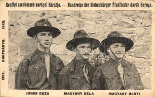 1927-1929 Nagybánya, Baia Mare; Erdélyi Cserkészek európai körútja. Juhos Géza, Magyary Béla és Berti / Transylvanian scouts Europe trip (EK)