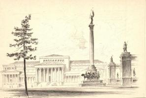 Budapest, rézkarc nyomtatványok - 4 db modern képeslap, két kihajtható lappal / 4 modern postcards w...