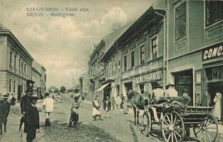 Szászváros, Broos, Orastie; Vásár utca, lovaskocsi, Németh János üzlete / Marktgasse / street view with shops and horse cart