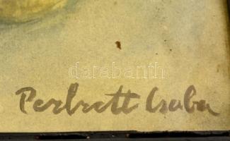 Perlrott jelzéssel: Asztali csendélet. Akvarell, papír, üvegezett keretben, 30×38 cm