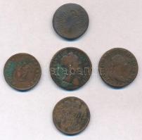 1762-1790. 5db-os vegyes magyar rézpénz tétel, közte Erdély 1764. Rézgaras; 1790S  1kr Cu "II. József" T:2-3