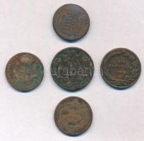 1762-1790. 5db-os vegyes magyar rézpénz tétel, közte Erdély 1764. Rézgaras; 1790S  1kr Cu "II. ...