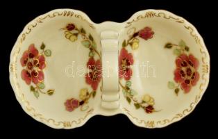 Zsolnay virágos sótartó, kézzel festett, jelzett, nagyon apró kopásokkal, 13×7,5×5,5 cm